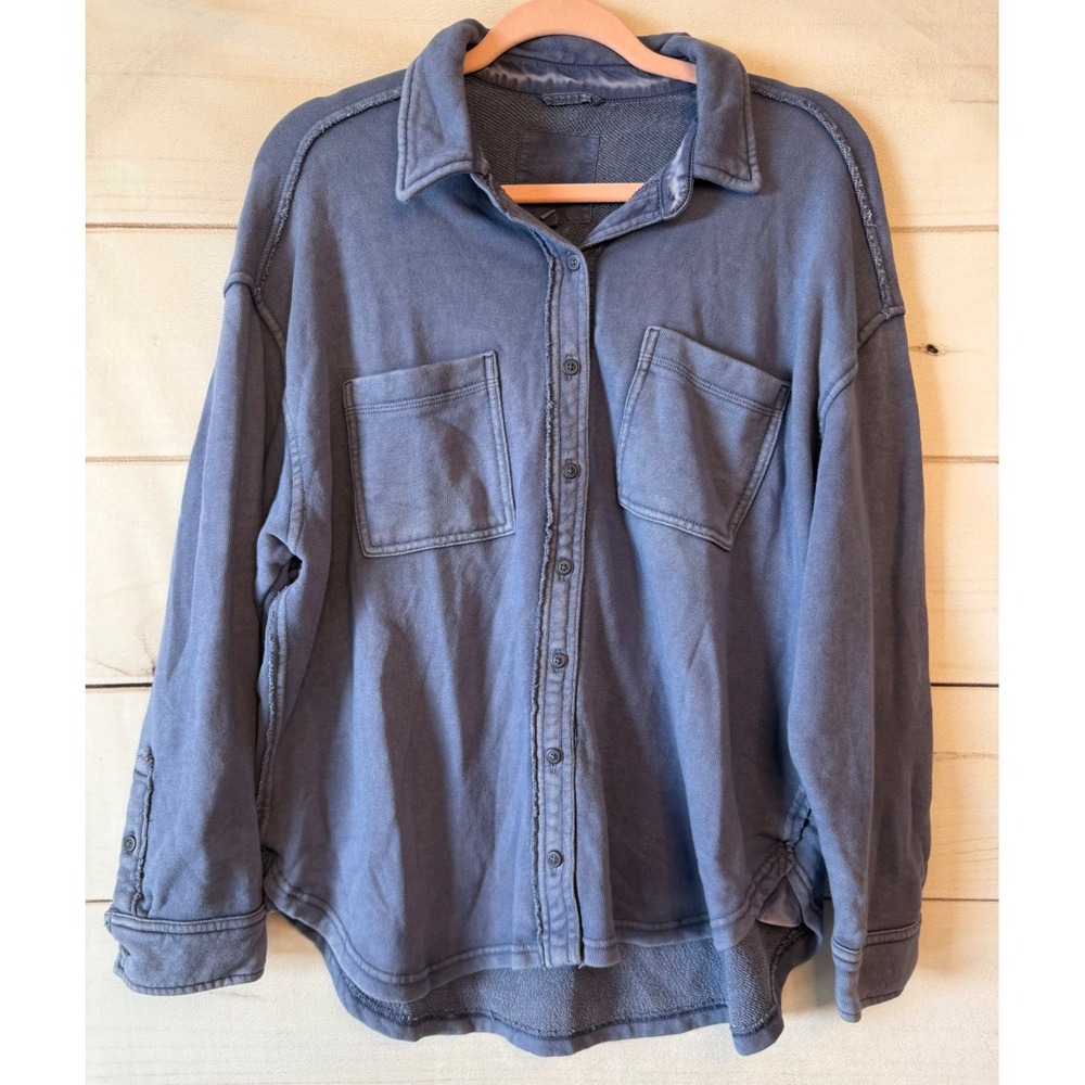 Aerie Blue Button Down Sweatshirt Jacket Shacket XS